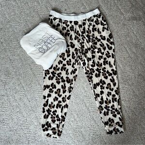 New Directions Leopard Print Pajama Set - Black and Cream